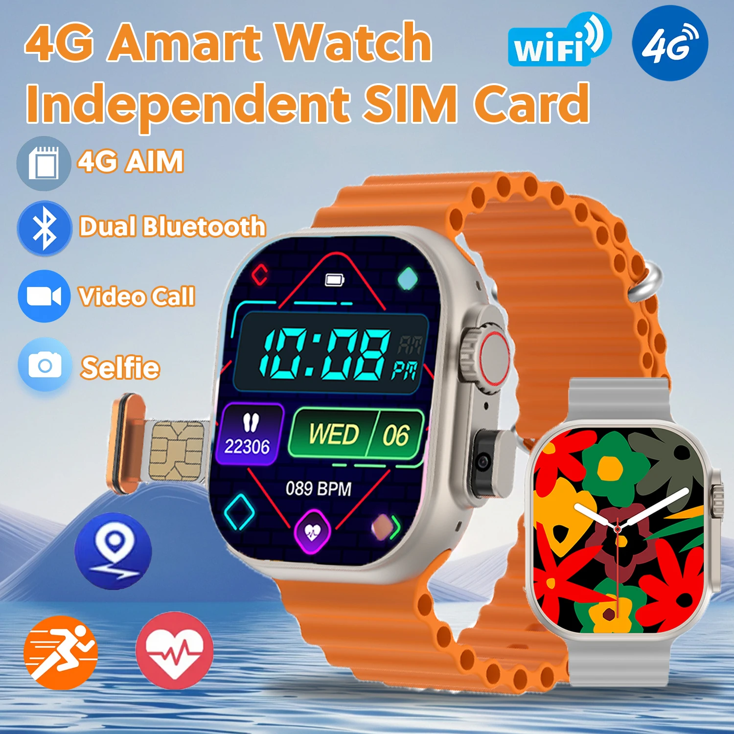 

2025NewSmart Watch 4G SIM Card and Camera Video Call Notification HD Screen Custom Dial Support Earphone Connection Smart Watch