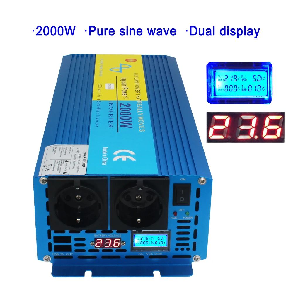 2KW 2000W Pure Sine Wave Inverter 12V to 120V 220V Converter Machine Solar Pump Inverter UPS Hybrid Invertor Circuit Frequency