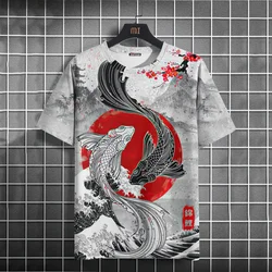 Fish Ocean View Sunraise Japanese Style Men T-Shirts Sublimation Big Size Animal Painting Casual Artist T shirts For Men