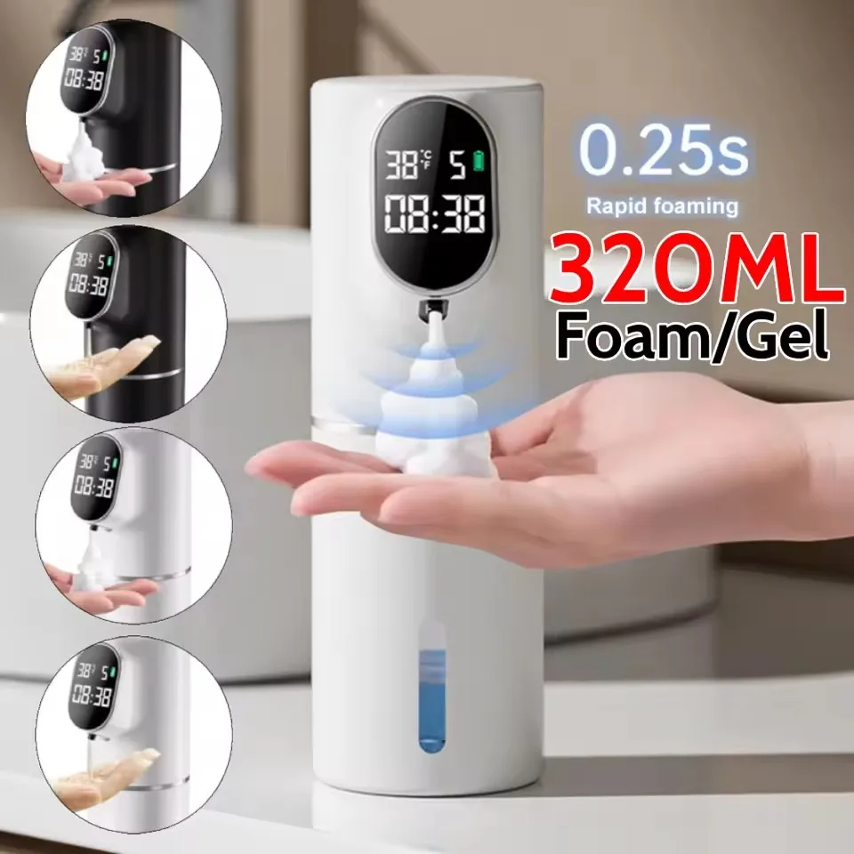 

5 Gear Touchless Soap Foam Dispenser 320ml Smart Temperature Time Display Automatic Infrared Sensor Soap Dispensers Hand Washer