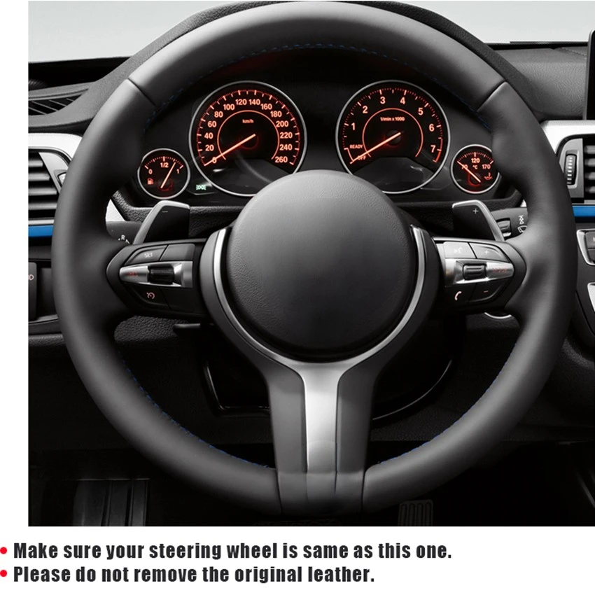 Black Artificial leather Blue Marker Steering Wheel Covers for BMW M2 M3 F80 F82 M4 M5 F12 F13 M6 F85 F87 X5 X6 F33 F30 M Sport