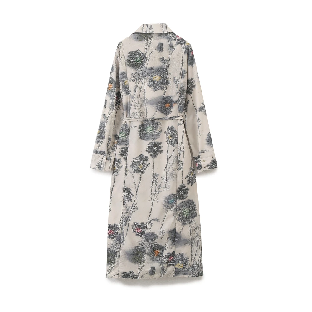 Tangada 2024 Women Flower Print Shirt Dress With Slash Long Sleeve Female Two Piece Midi Dress 6H0236