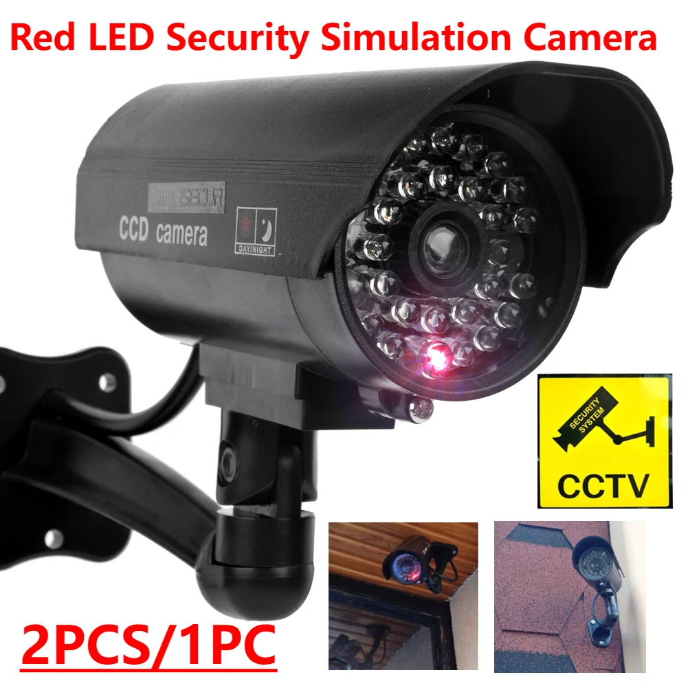 

2PC/1PC Fake Camera Dummy Waterproof Security CCTV Surveillance Camera With Flashing Red Led Light Outdoor Indoor Security Tools
