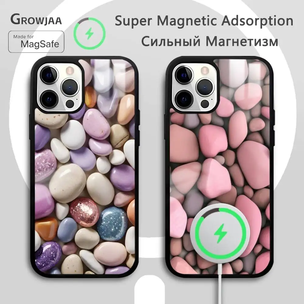 

Beautiful little stone phone case for iPhone 17 16 15 14 13 12 11 Pro Max Plus Mini Magsafe Magnetic Wireless Mirror Funda