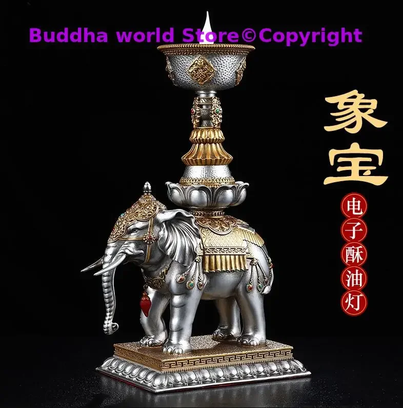 A pair 2PCS HOME protection shrine altar Buddhism lucky auspicious God elephant worship Light supply Plugging In statue