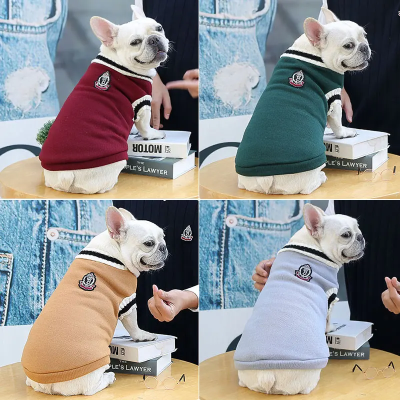 Pull pour chien de style collège, manteau perforé, vêtements chauds, petits et moyens chiens, chiot, chat, chihuahua, bouledogue français SARL, hiver