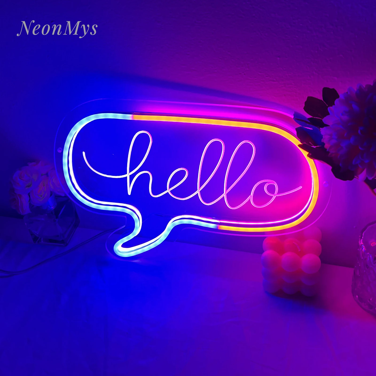 Welcome Hello Led Carved Neon Lights Sign Wall Hanging Game Room Decor Aesthetic Wedding Party Night Light Acrylic Decoration