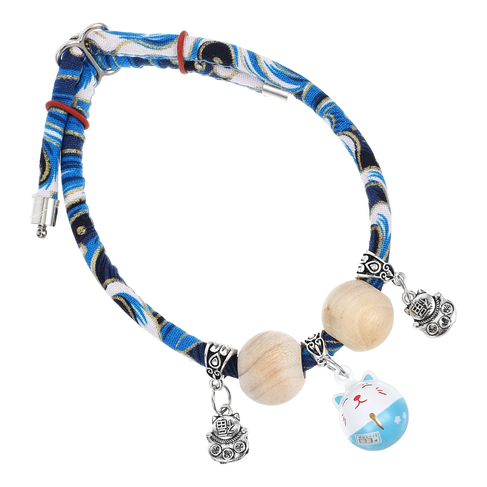 

Pet Collar Sturdy Durable Adjustable Size Blue Wood Breakaway Cats Dogs Camera Necklace Bell Charm Bracelet Wooden Bead