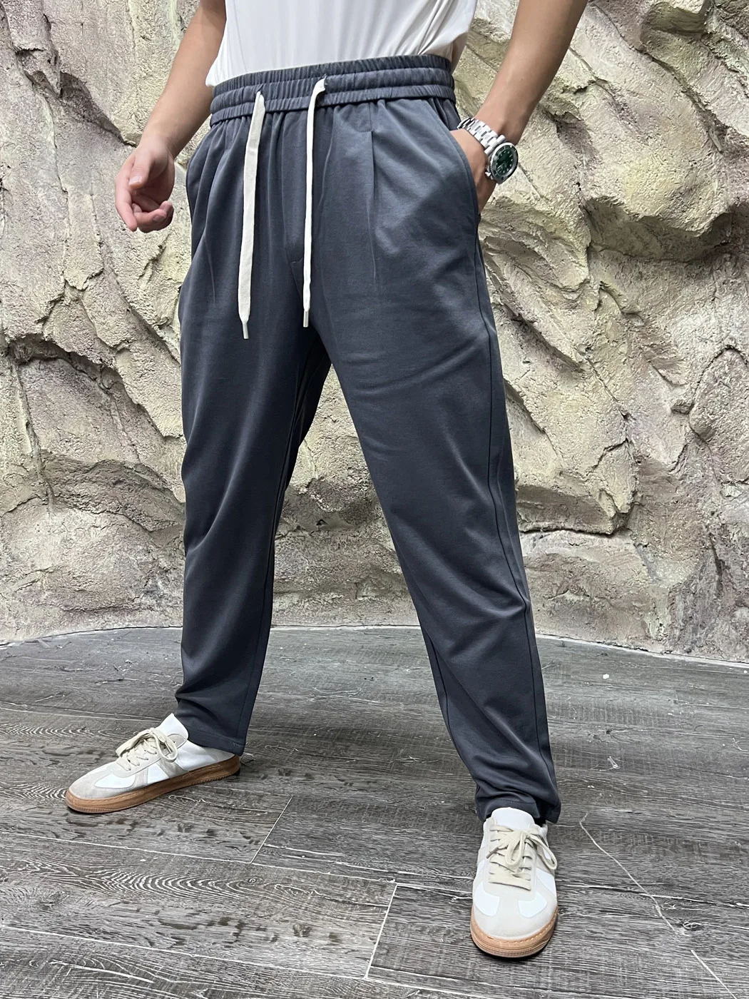  Mixed Fiber Casual Pants! Cool And Not Sticky! Elastic Waist for Men! Spring Summer Straight Leg Loose Fit Trousers
