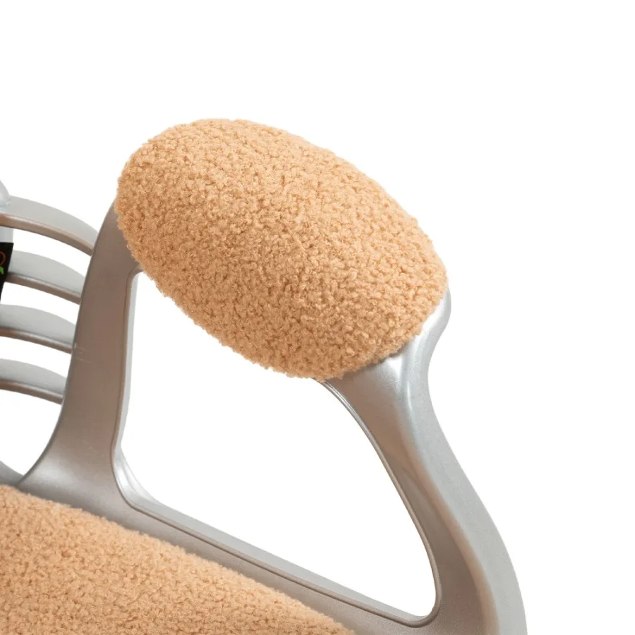 เก้าอี้สำนักงานในบ้าน Vinsetto Teddy Fleece เก้าอี้ทำงานแบบมีปุ่มติดกระดุมพร้อมที่วางแขนบุนวม ปรับความสูงได้และมีล้อหมุน สีกากี