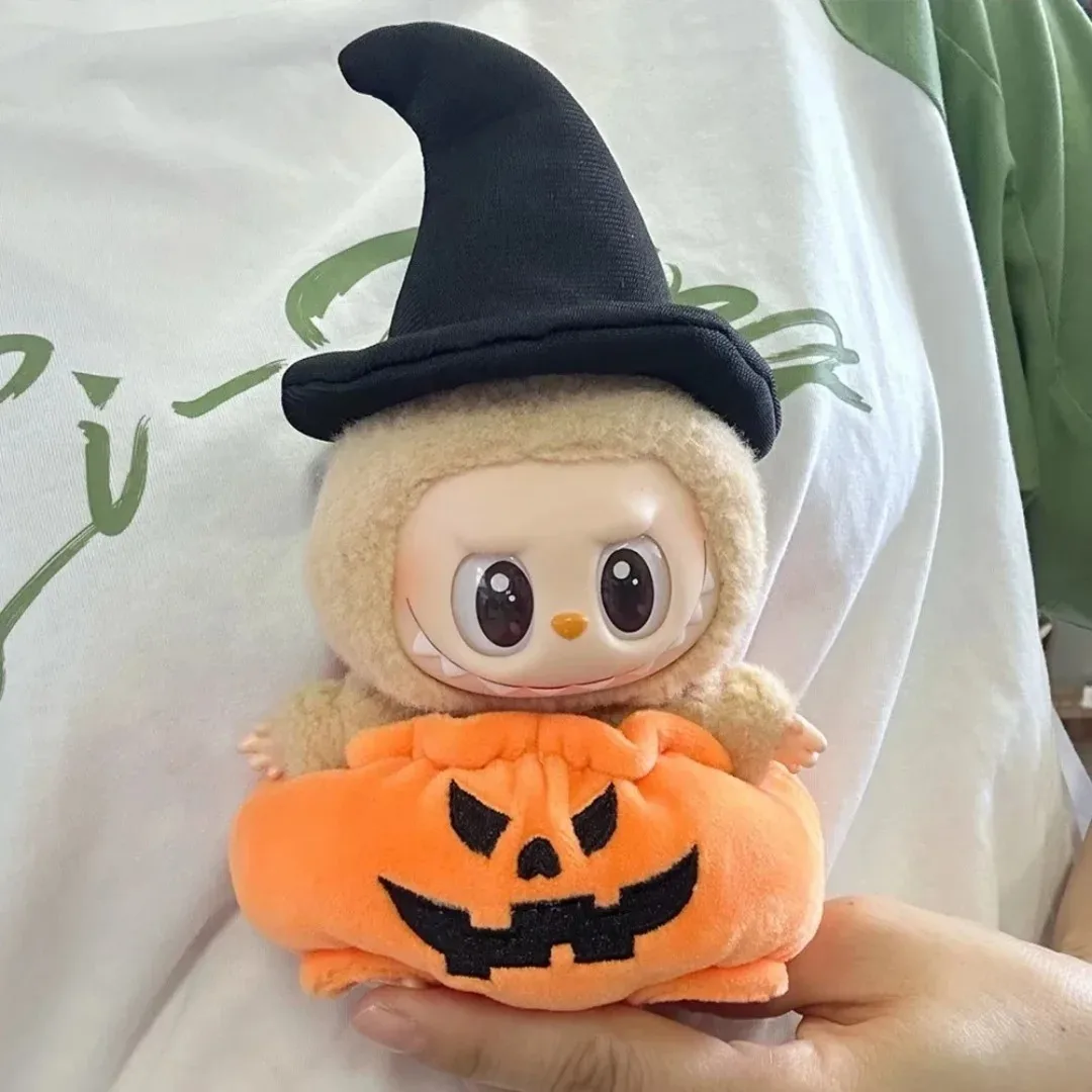Plush Halloween Pumpkin Costume for 17cm Labubu Doll Accessories Pumpkin Style Dress  Set Fashion Clothes Outfit for Labubu Gift