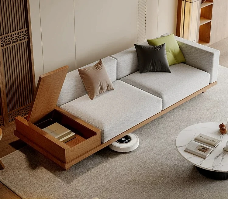 

PYJ solid wood large flat-floor living room horizontal hall medium ancient walnut fabric sofa