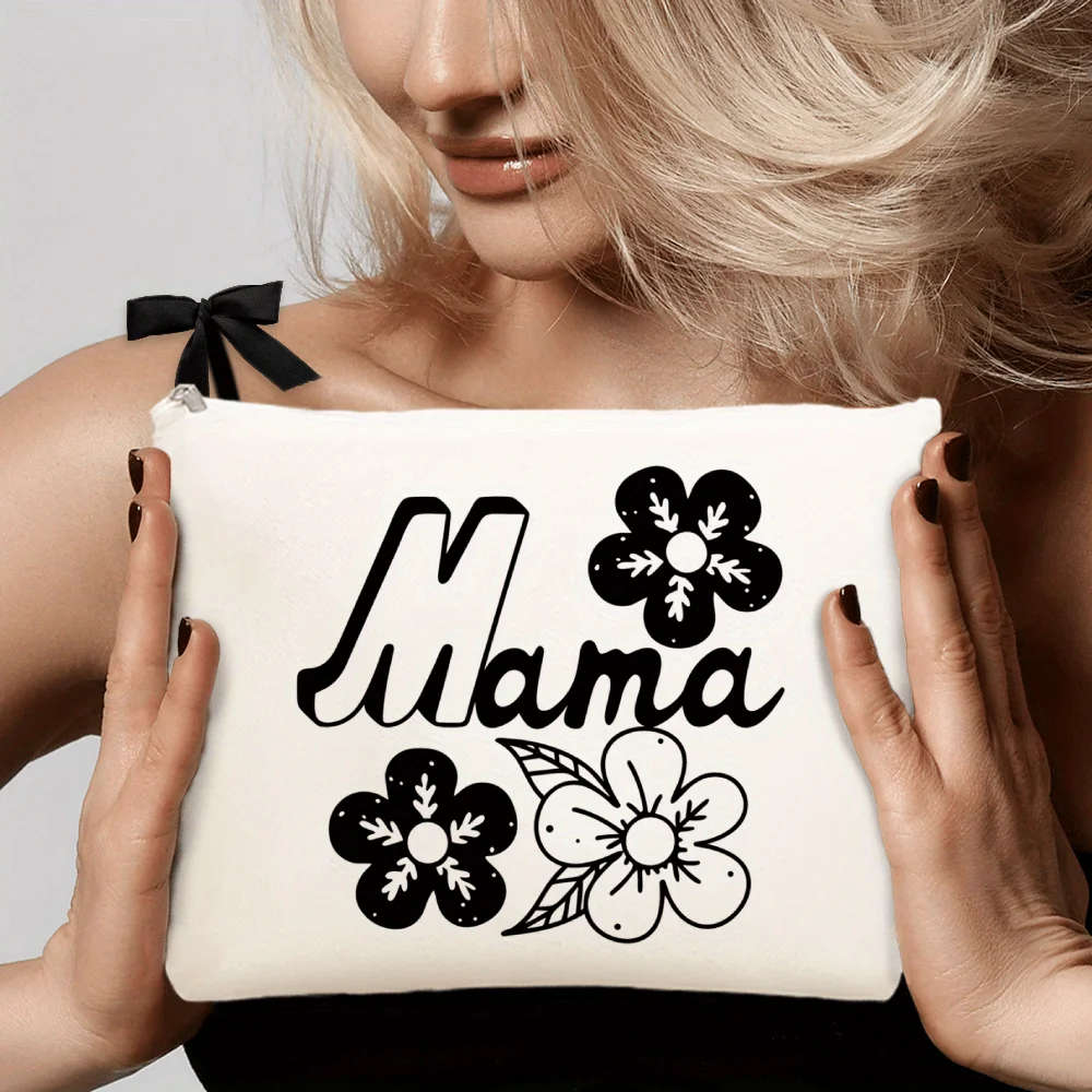 Mama Floral Printed Polyester Makeup Bag, Fashion Zipper Pouch for Travel, Dry Clean Cosmetic Bag for Mother'S Day, Birthday