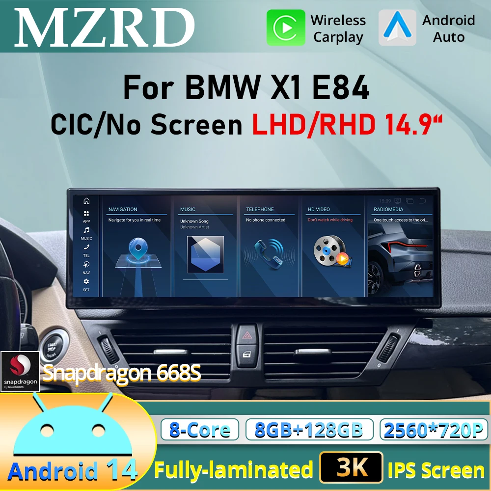 

MZRD 14.9" Android 14 Car Multimedia Player For BMW X1 E84 LHD 2009-2015 Wireless Carplay Android Auto Smart car systems BT Navi