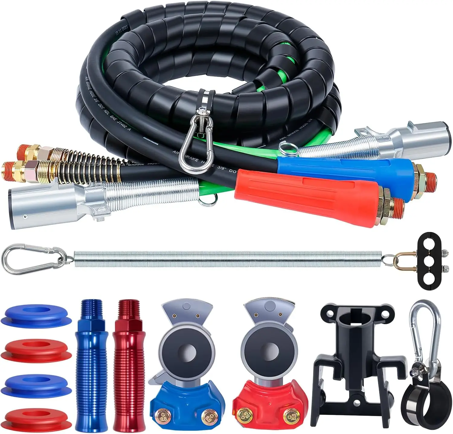 

Semi Truck Air Lines Kit 12 FT 3 in 1 ABS Electric Power Line with Gladhands, Handles, Holder and Spring for Trailer Tractor