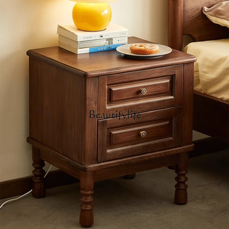 

North American black walnut solid wood bedside table Nordic retro simple copper handle master bedroom locker