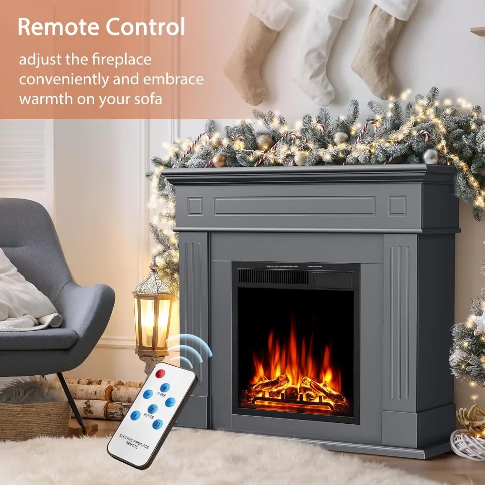 Lareira Elétrica com Pacote Mantel, Aquecedor Autoportante, Firebox de Canto, Log e Controle Remoto, 750-1500W, 44 in