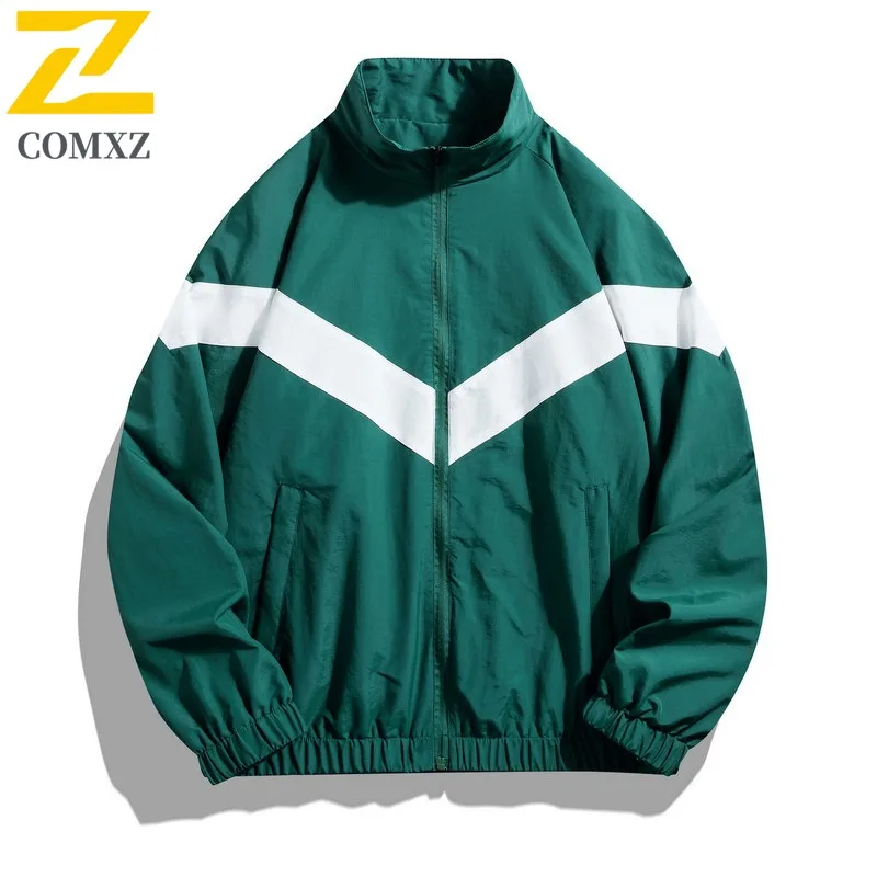 

COMXZ 2025 Mens Jacket Stand Collar Color Blocking Cycling Lightweight Breathable Windbreaker Jackets Trendy Coat Man Clothing