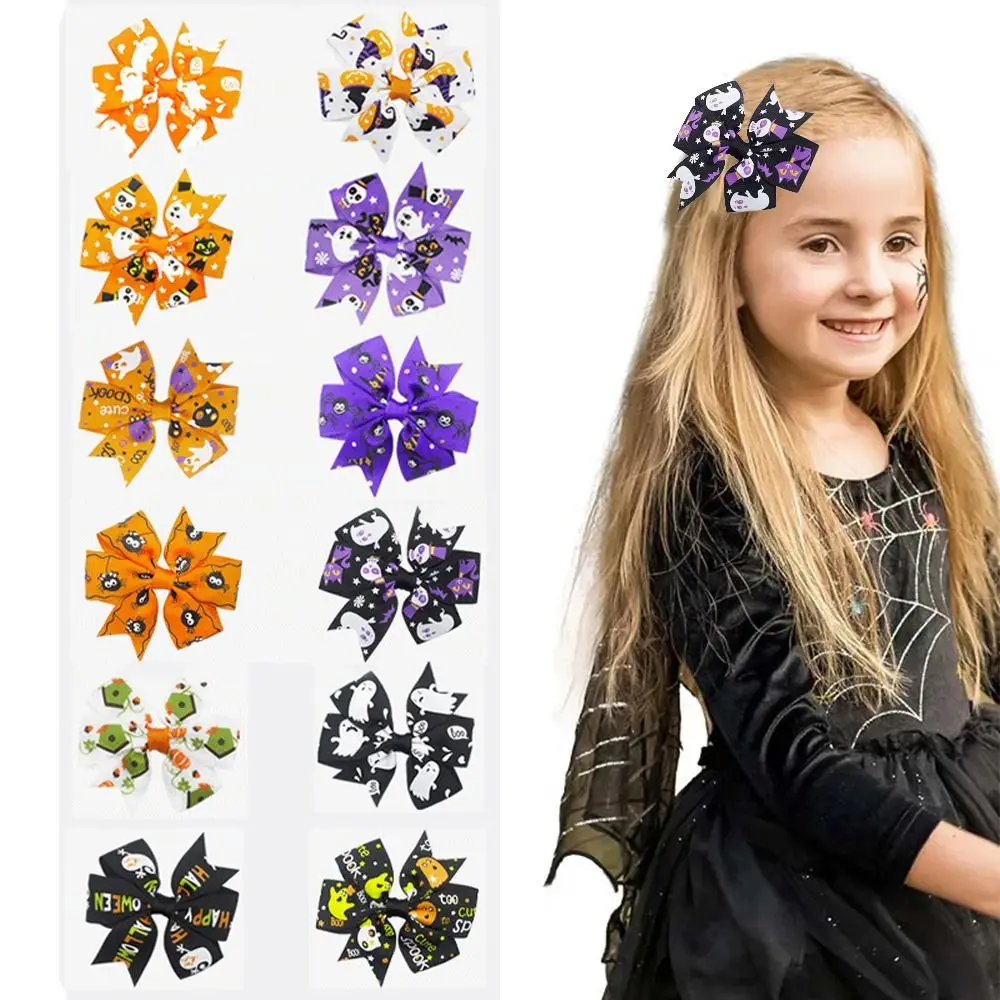 

Fashion Skeleton Halloween Bow Hair Clip Bat Spider Pumpkin Hairpin Korean Style Cat Bat Duckbill Clip Party