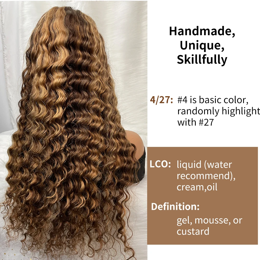 Highlight Wig Human Hair 13X6 Deep Wave Curly Colored Honey Blonde Lace Frontal Human Hair Wigs for Women Ombre  Lace Front Wig