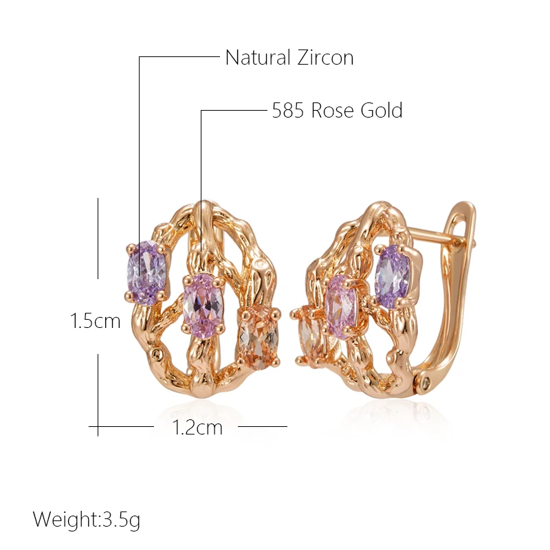 Kinel Unusual Colourful Natural Zircon Accessories 585 Rose Gold Color Dangle Earrings for Women Fashion Daily Vintage Jewelry