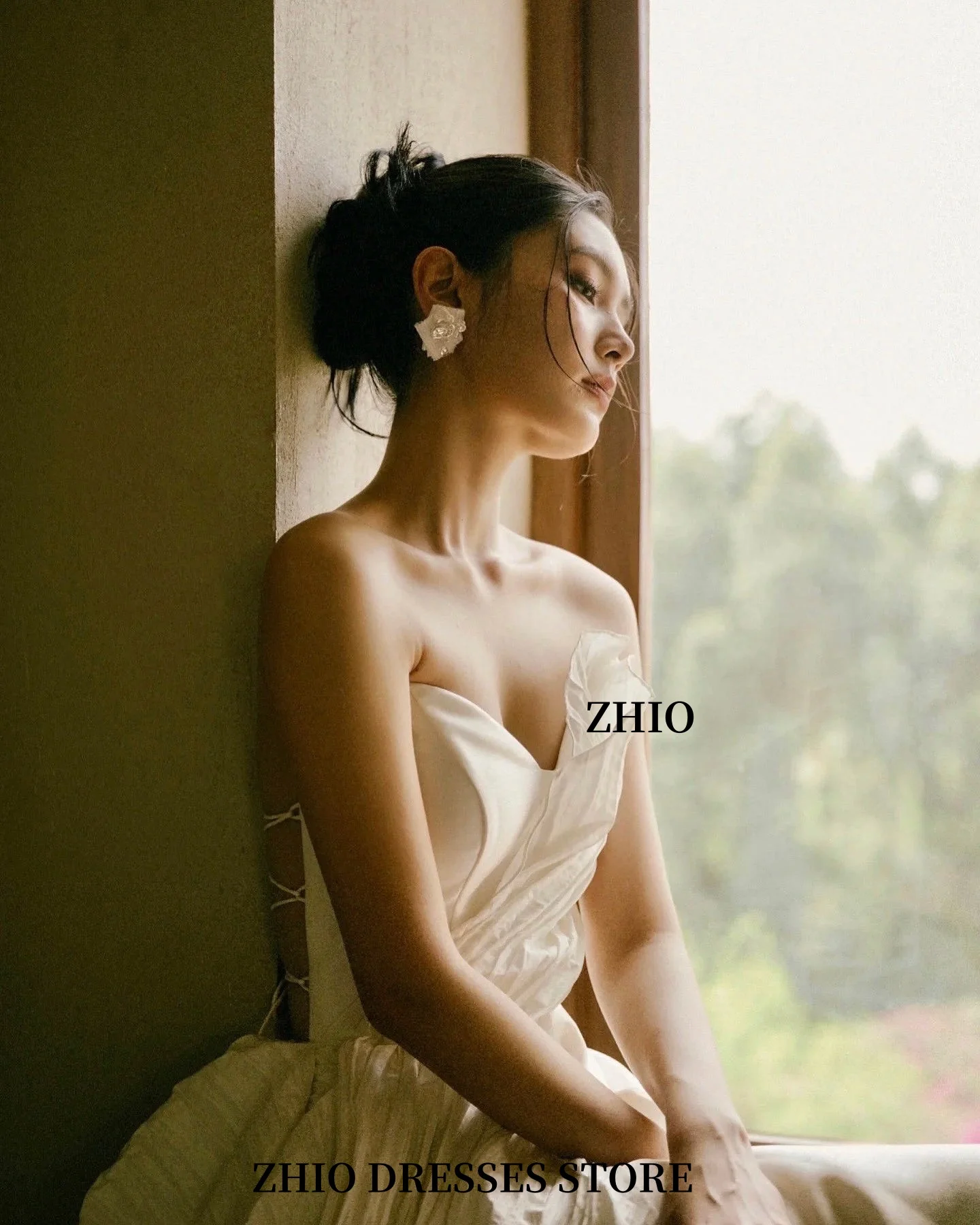 ZHIO charmante robe de mariée en Satin avec traîne amovible, sans manches, ligne a, robe de mariée personnalisée