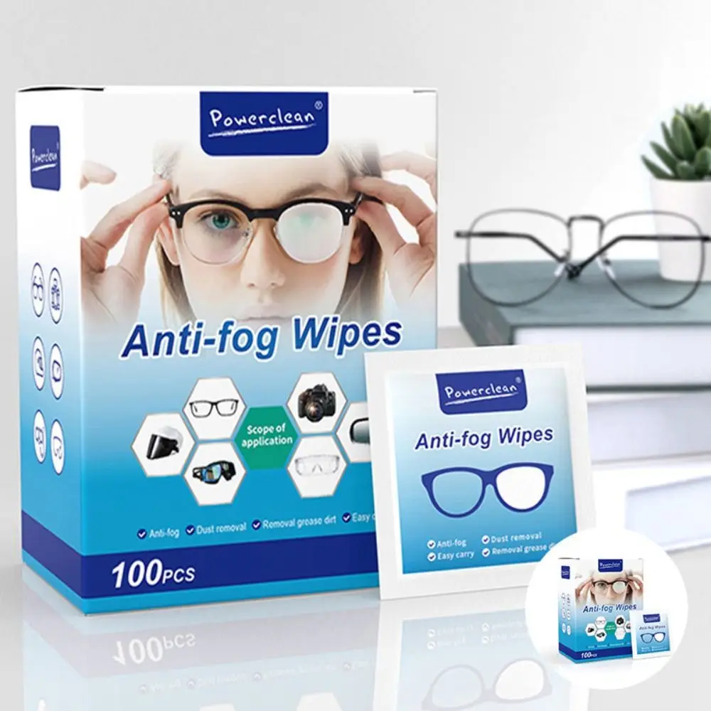 Descartável Anti Fog Glasses Cleaner, Misting Dust Remover, Lens Cleaning Wipes, Óculos de sol, Tela do telefone, 100Pcs por Caixa
