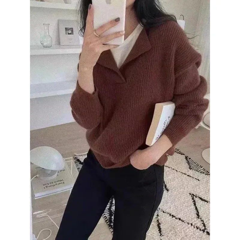 Women\'s Knitwear Sweaters Basic Warm Vintage Green Sweater Knitted Oversized Thick Loose White Pullover Jumper for Women 2024