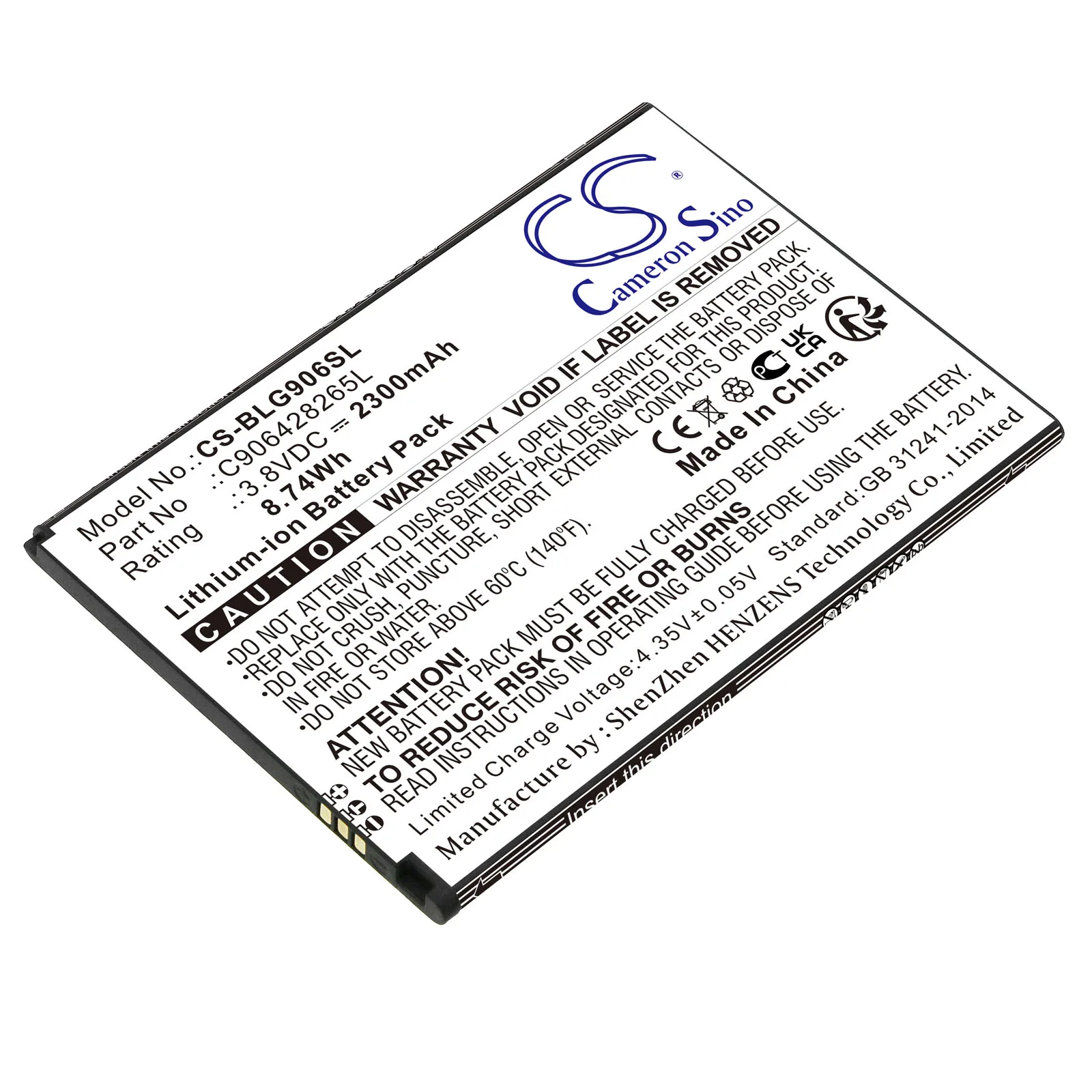 Replacement 3.8V 2300mAh Mobile SmartPhone Battery C906428265L for BLU G150Q Grand XL