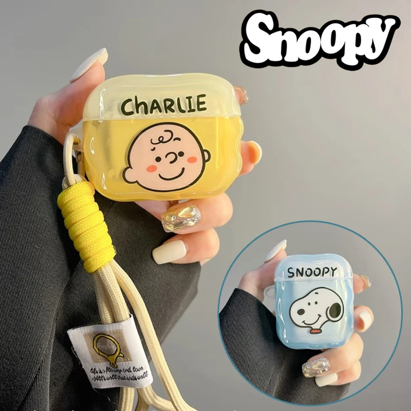 Snoopy Charlie Brown Earphone Case for Apple Airpods Pro 1 2 3 Headphone Cartoon Protective Cover with Lanyard Strap Accessories