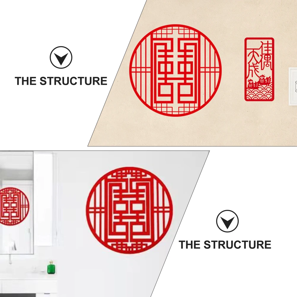 

4pcs Red Non-Woven Double Happiness Window Sticker Wedding Room Decor For Chinese Traditional Party New Layout Art Craft