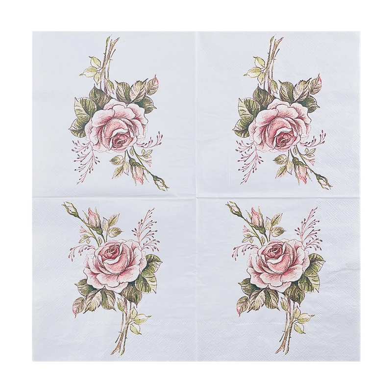 Printed Napkin Hotel Wedding Table Setting Western Restaurant Cafe Mouth Cloth Vintage Rose Pattern Coloured Paper Napkins Cheap