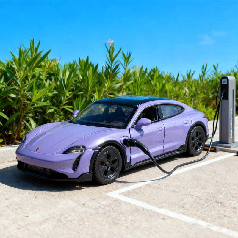 1/36 Porsche Taycan Pressofuso Modello di Auto Pull-Back Suono e Luce Veicolo Giocattolo con Mucchio di Ricarica Bambini Ragazzo Regalo Di Compleanno