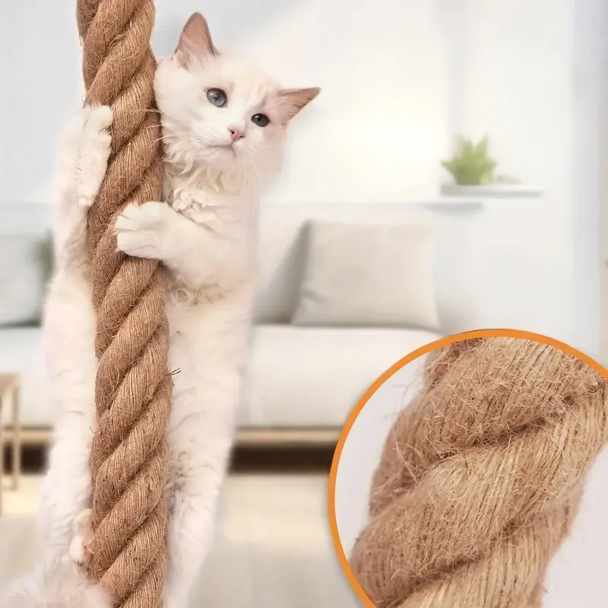 3-metre sisal rope cat climbing frame Featuring sisal rope and solid wood steps Wall-mounted hook design For cats to scratch