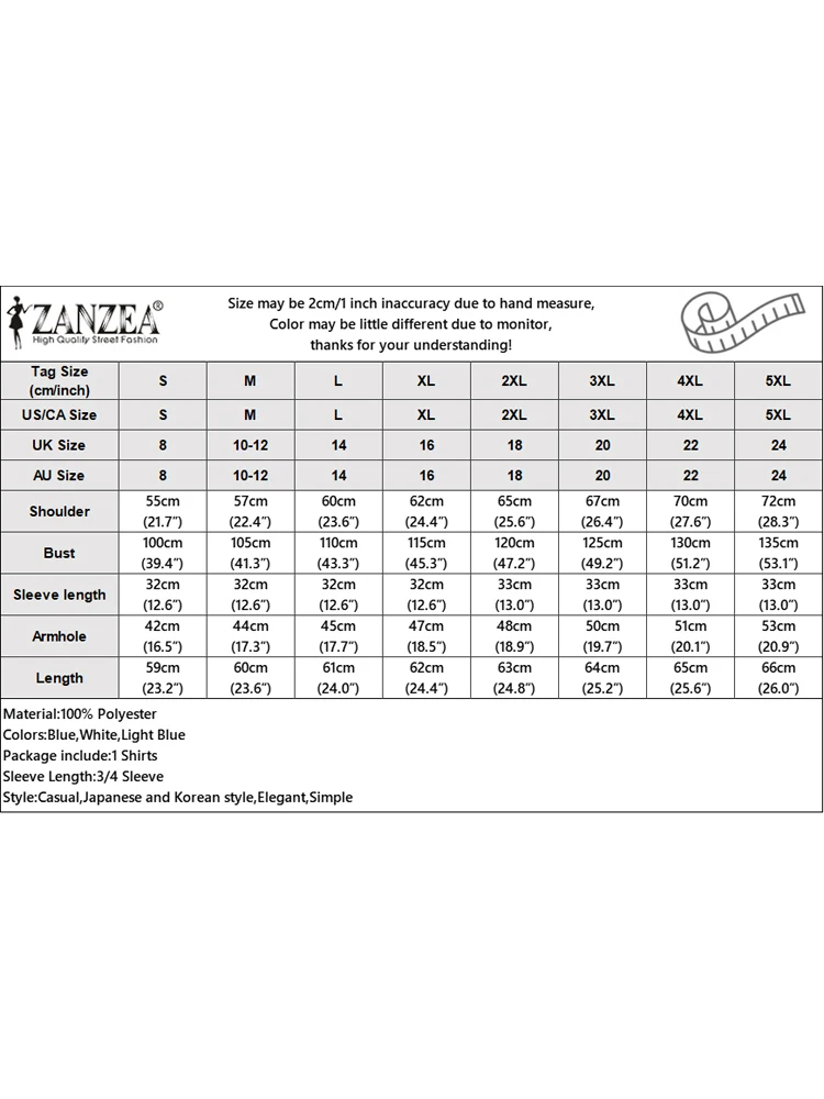 ZANZEA قمصان نسائية بلوزة مرقعة غير رسمية موضة 2025 3/4 كم سترة فضفاضة أزرار جيب للخريف بلوزات كورية للشارع