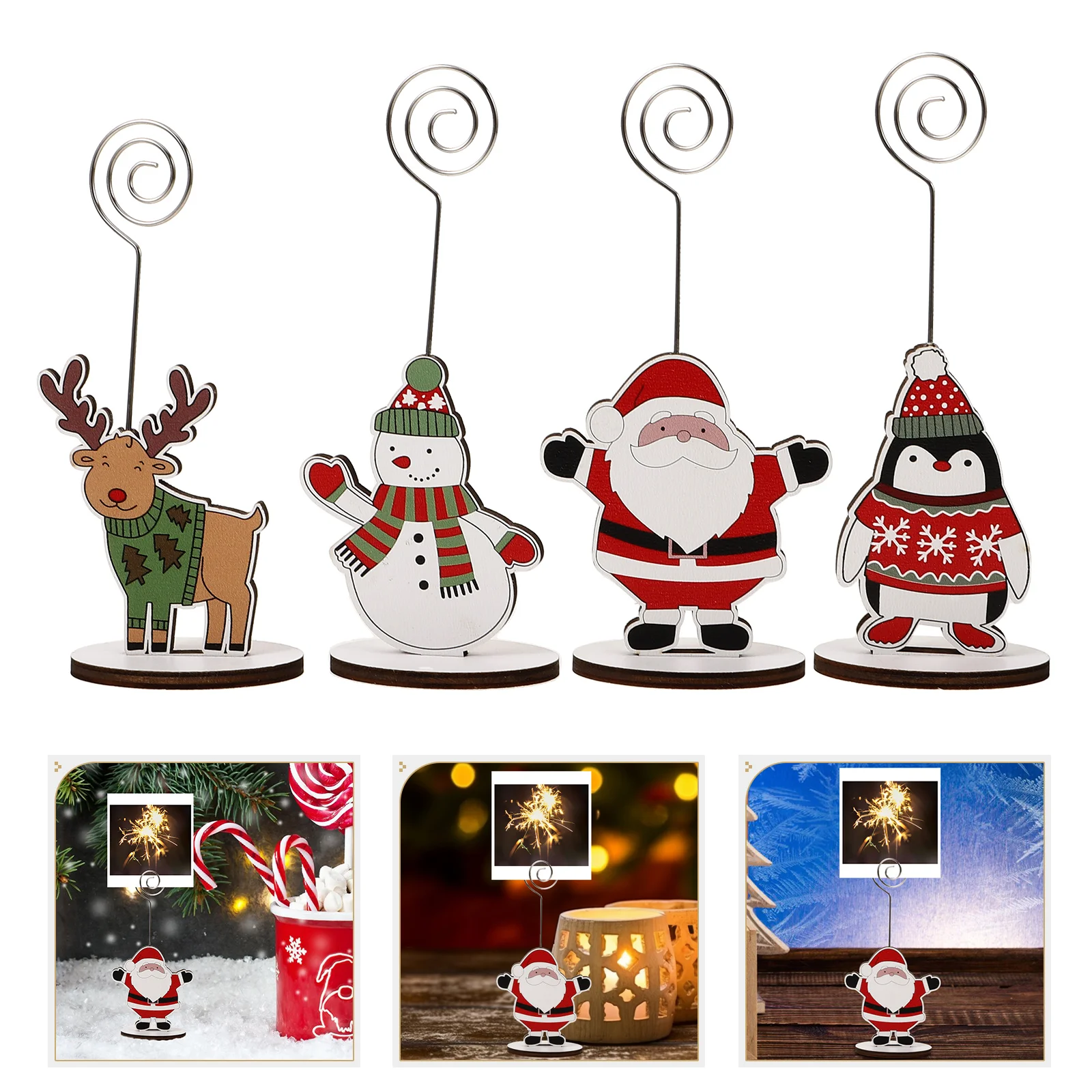 

12 Pcs Christmas Note Holder Place Card Stands Photo Gift Cartoon Clip Clips Memo Decorate The Sign