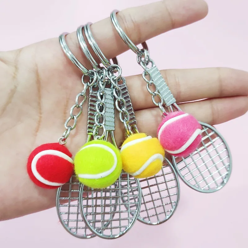 Creative Tennis Racket Keychain Emulational Cute Tennis Balls Key Holder Sports Fans Souvenirs Fashion Jewelry Keyring Pendant