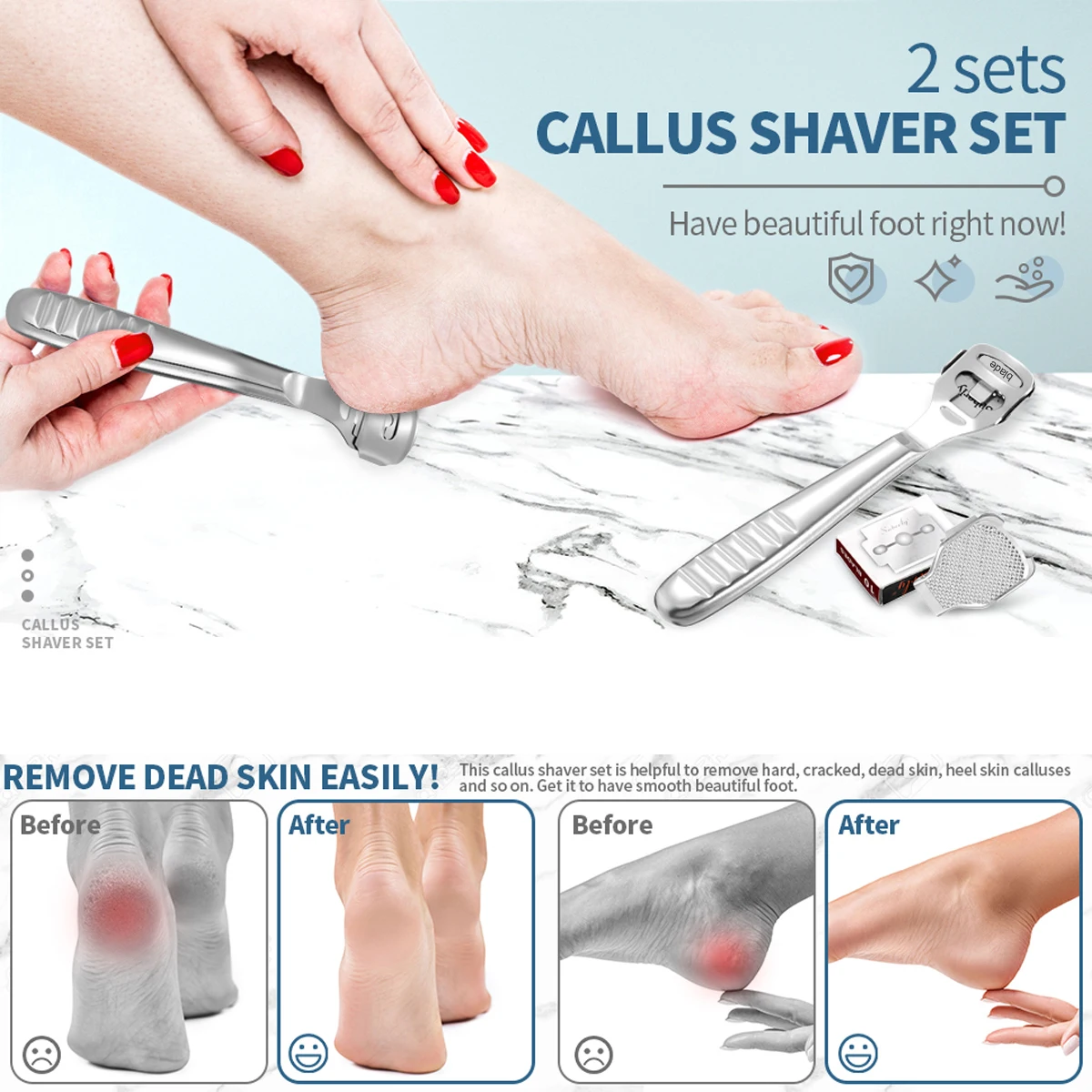 Stainless Steel Foot Callus Shaver Heel Hard Skin Remover Hand Feet Pedicure Razor Tool With 10pcs Blades Foot Care Foot File