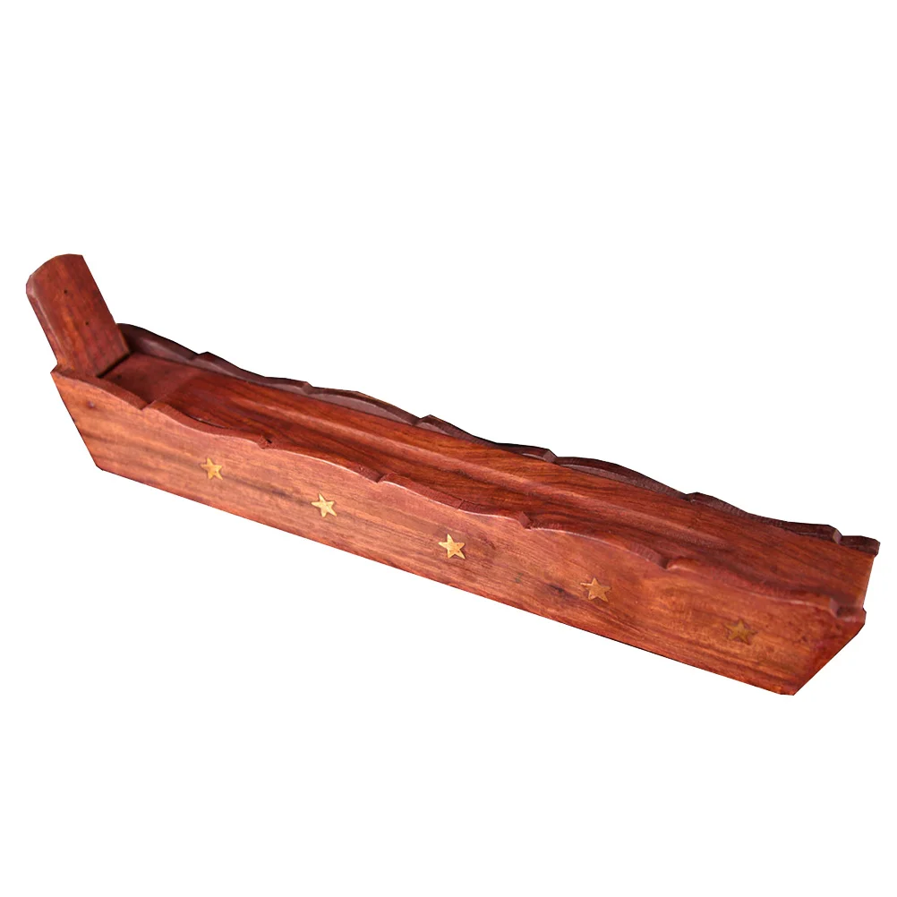 

Incense Holder Wooden Boat Shape Sandalwood Ash Catcher with Dual Holes Copper Decoration Deck Storage Waterproof Incense Burner