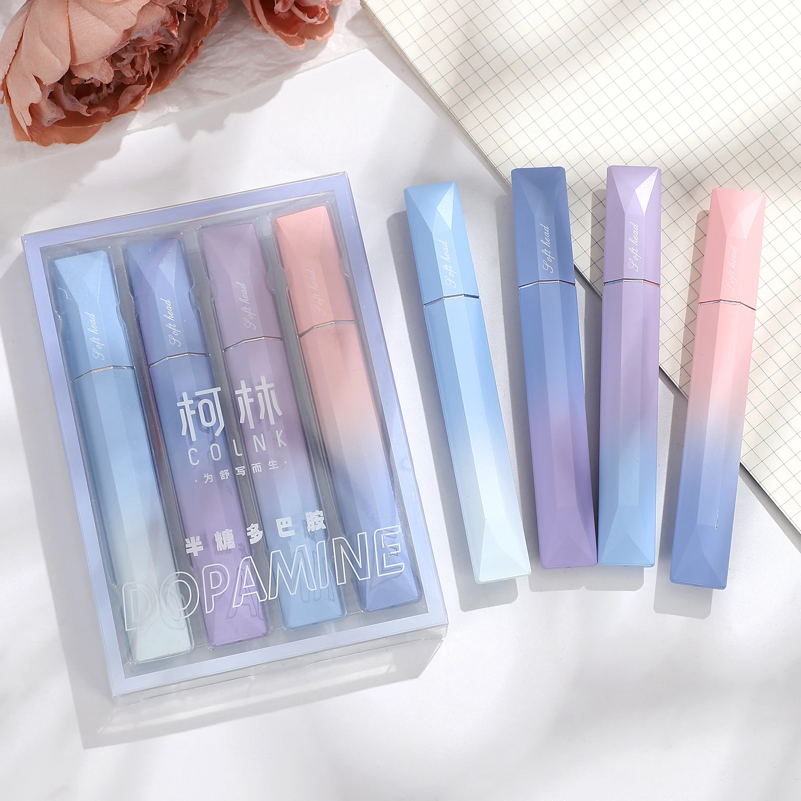 4 Pcs/set Dopamine Color Eye-protecting Soft Tip Highlighter Set Creative DIY Student Supplies Stationery