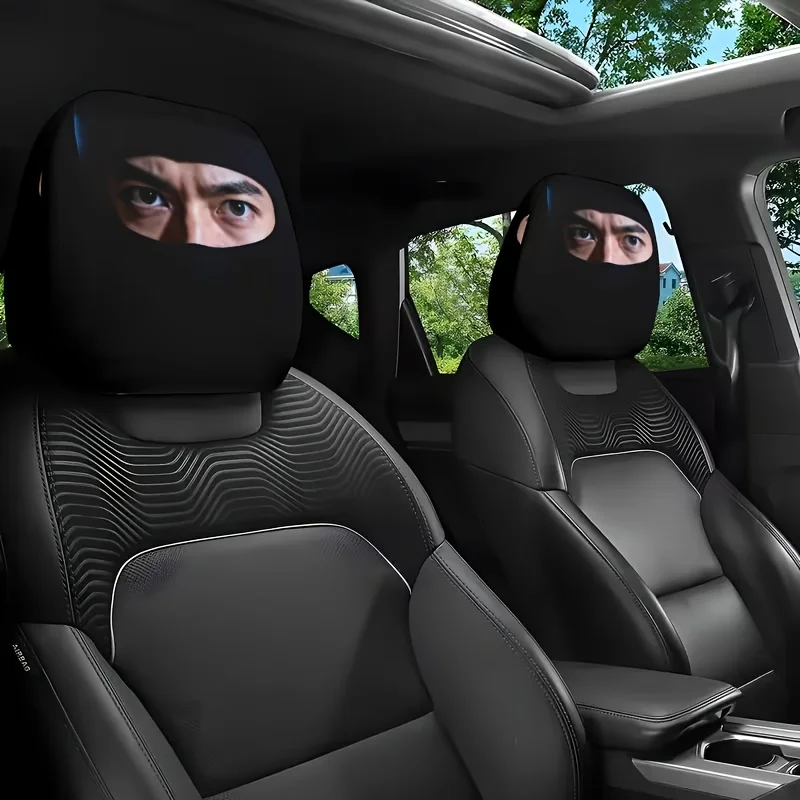 2 Mysterious Eye Cool Mask Printed Car Seat Headrest Covers - Universal Models, Easy To Install and Remove