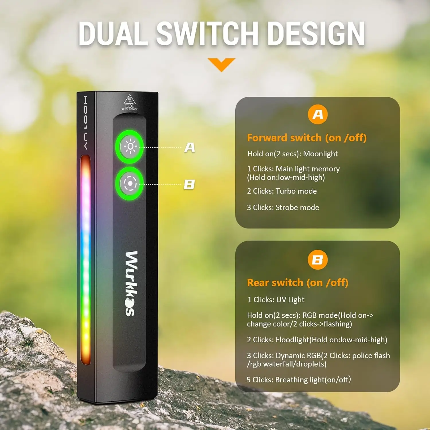 Wurkkos HD01 UV Torch 1200LM Rechargeable Spotlight IP65 Waterproof RGB Light EDC Ultraviolet Lamp Scorpion Pet Urine Detector