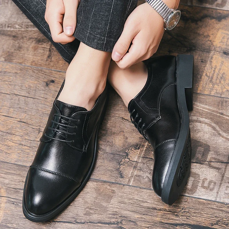 Men   Fashion Derby Shoes Round Toe Panel Classic Retro Lace up Office Business Dress Shoes Black Brown Size 38-48 Men  Shoes