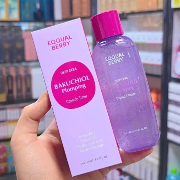 

150 мл EQQUALBERRY Deep Cera Bakuchiol Plumping Capsule Toner Original: Отбеливающий тоник с гиалуроновой кислотой, центеллой азиатской и коллагеном