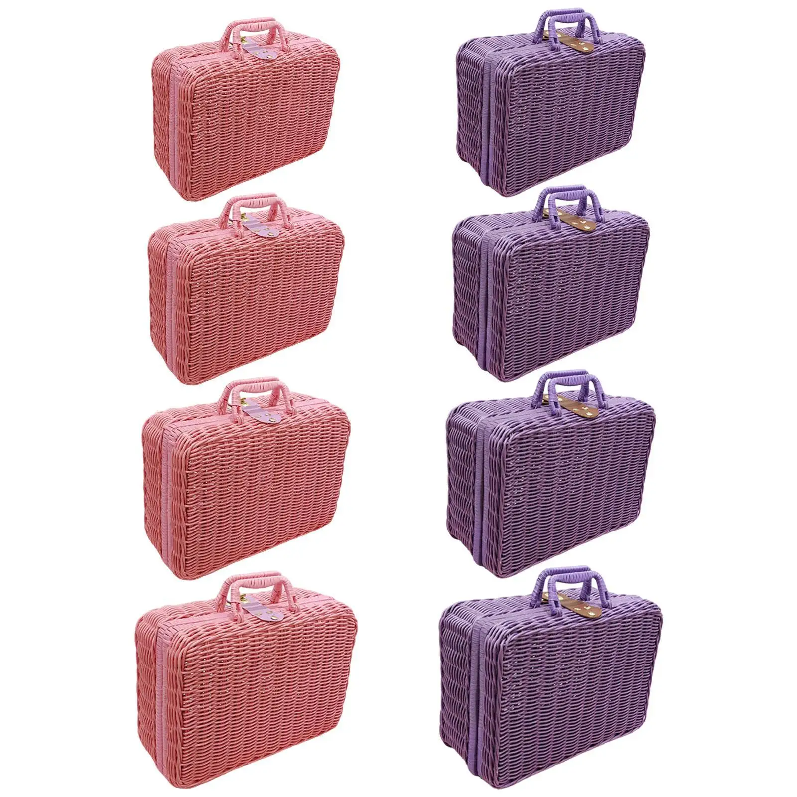 Woven Suitcase Imitation Rattan Storage Basket with Handle Rustic Picnic Basket for Travelling Shelf Desktop Countertop Home