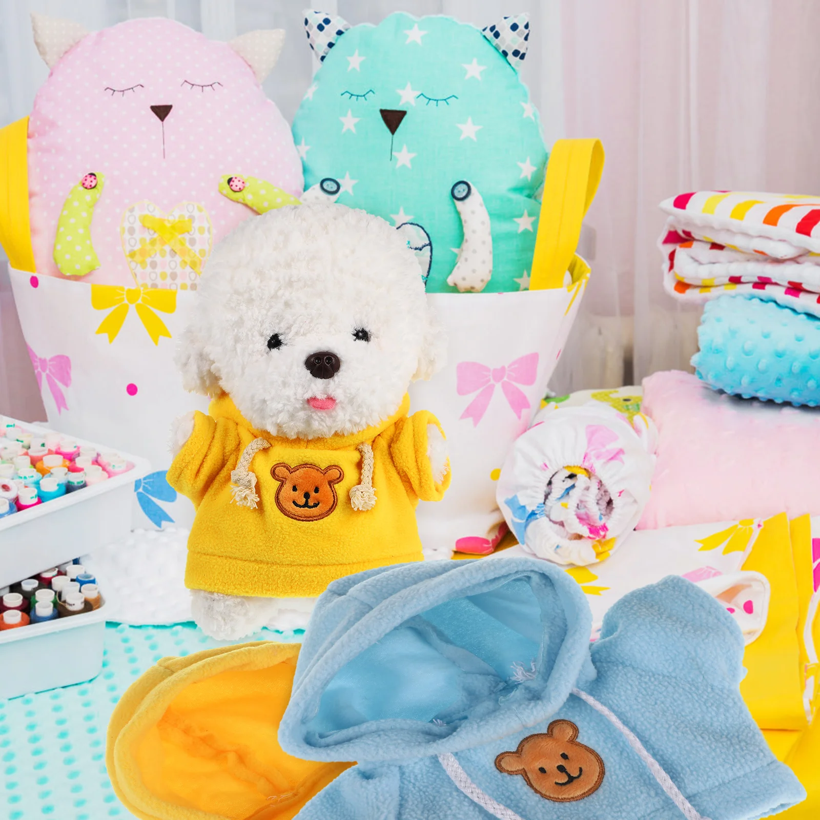 Conjunto de suéter de oso de 3 uds., accesorios de ropa de juego de animales, Sudadera con capucha de hilo de animales para