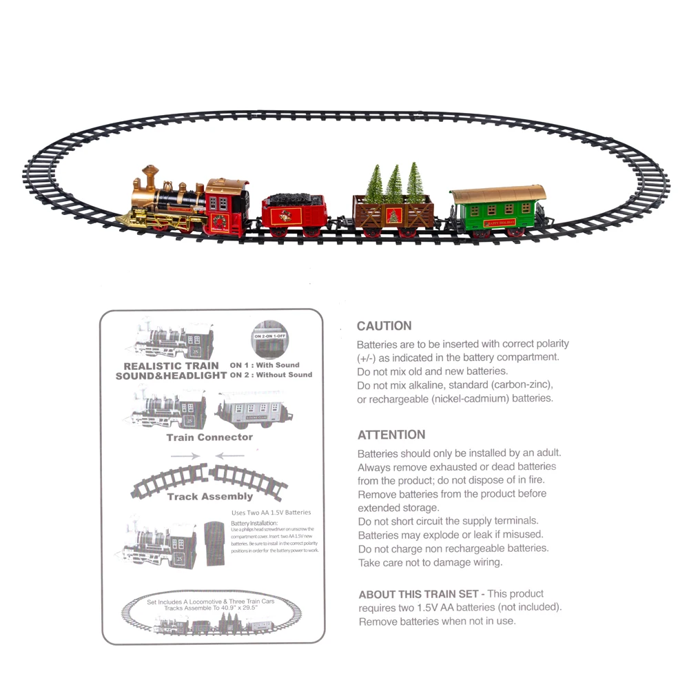 Christmas Village Decoration Train Set,Christmas Tree Ornaments Choo Choo Train Locmotive Engine Cargo Cars  Animated Toy Gifts