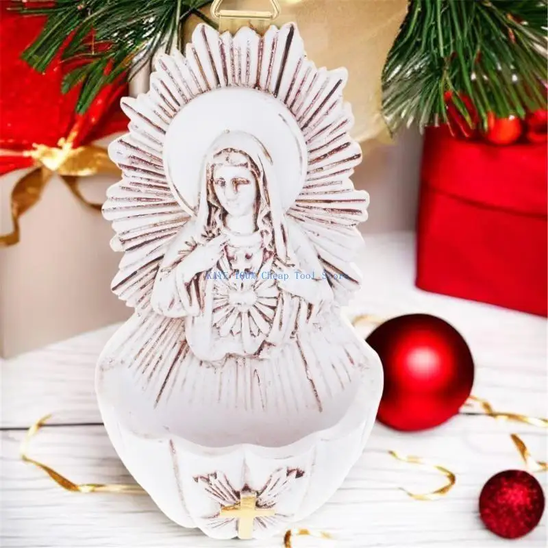 

G6KA Resins Crafts Holy Water Font Wall Mount Key Box for Religious Art Enthusiasts