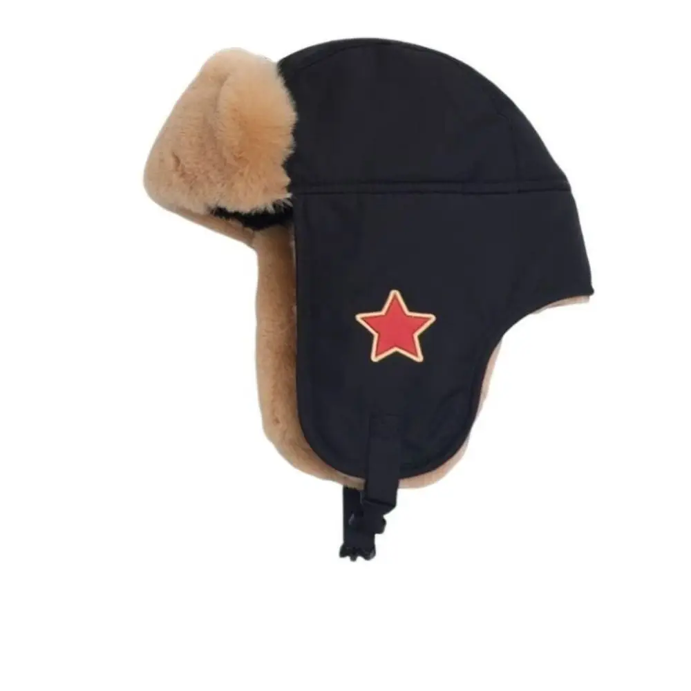 Faux Fur Lined Lei Feng Earflap Hat Cold-Resistant Thickened Pullover Cap Windproof Red Star Ushanka Hat Ear Protection Hat