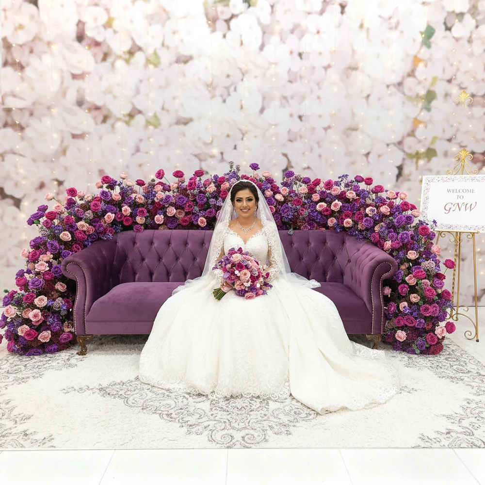 

Wholesale Purple Rose Flower Runner Aisle Silk Sofa Flower Runner For Wedding Event Decoration